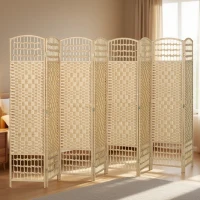 HOMCOM 8 Panel Folding Room Divider, Portable Privacy Screen, Wave Fiber Room Partition for Home Office, Natural(m-8)