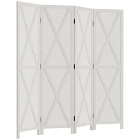 HOMCOM 4-panel Wall Partition Farmhouse Room Separator with Foldable Design Wooden Frame 5.6FT, White(m-11)