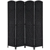 HOMCOM Room Divider 4 Panel, 6FT Tall Folding Privacy Screen, Freestanding Hand-Woven Partition for Room Separation with 360° Hinges, Paper Rope Diamond Weave, Black(m-1)