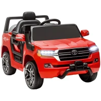 Qaba 12V Toyota LAND CRUISER Licensed Kids Car w/ Remote Control, Four Wheel Spring Suspension, Soft Start, LED Light, Red(m-9)