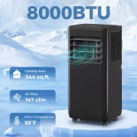 HOMCOM 8000 BTU Portable 4-in-1 Air Conditioner with Cool, Dehumidifier, Fan, Sleep, WiFi Voice Remote Control, Black(m-4)