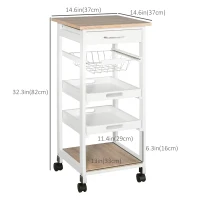 HOMCOM Rolling Kitchen Island Cart, Mobile Utility Storage Cart with Drawer, Wire Storage Basket, Removable Tray, White(m-3)
