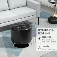 HOMCOM 360° Swivel Foot Stool Round PU Ottoman with Thick Sponge Padding and Solid Steel Base, Black(m-6)