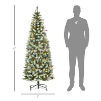 HOMCOM 6ft Pre-Lit Snow-Dipped Artificial Christmas Tree with Realistic Branches, 300 LED Lights, Pine Cones, Red Berries and 618 Tips(m-3)