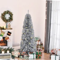 HOMCOM 6' Tall Unlit Slim Douglas Fir Artificial Christmas Tree with Realistic Branches, and 618 Tips, Silver(m-10)