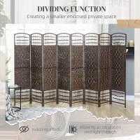 HOMCOM 8 Panel Folding Room Divider Portable Privacy Screen Wave Fiber Room Partition for Home Office Brown(m-7)