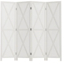 HOMCOM 4-panel Wall Partition Farmhouse Room Separator with Foldable Design Wooden Frame 5.6FT, White(m-2)