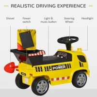 Aosom Kids Push Car Toddler Ride-on Construction Toy Cart for Age 18-36 Months with Shovel, Headlights, and Music, Yellow(m-6)