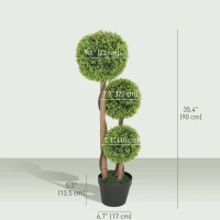 HOMCOM 35 Inch 2 Pack Potted Fake Plant, Artificial Boxwood Topiary Trees, Triple Ball Tree for Indoor and Outdoor, Light Green(m-3)