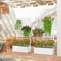 Outsunny Galvanized Raised Garden Bed Planter Box with Trellis for Climbing Plants, Vegetable, Vines, 35" x 16" x 70", White(m-10)