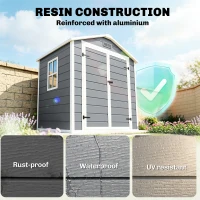 Outsunny 6x4.5FT Plastic Shed, Lockable Garden Tool Storage House with Double Doors and Vent, Grey(m-4)