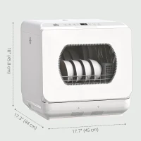 HOMCOM Portable Dishwasher, Counter Dishwasher with 4 Place Settings, 5 Washing Programs, Air-Dry Function, 6L Water Tank(m-3)