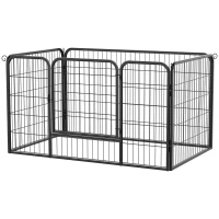 PawHut 32"W 4-Panel Metal Dog Pen Exercise Pet Playpen Dog Indoor/Outdoor Fence, Black(m-10)
