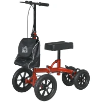 HOMCOM Adjustable Steerable Knee Walker, Foldable Knee Scooter with Rubber Wheels, Dual Brake, Crutch Alternative, Red(m-2)