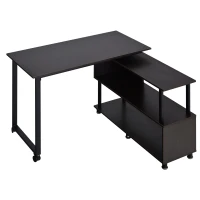 HOMCOM Mobile L-Shaped Rotating Computer Desk with Storage Shelves Moveable Rolling Writing Table Home Office Study Workstation for Home Office, Coffee(m-11)
