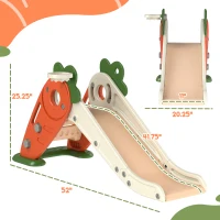 Qaba 3 in 1 Toddler Slide for Kids Age 1-3 Years, Foldable Carrot-themed Baby Slide with Basketball Hoop, Orange(m-3)
