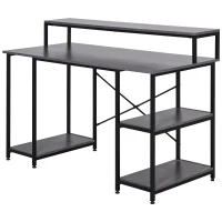 HOMCOM 55 Inch Home Office Computer Desk Study Writing Workstation with Storage Shelves, Elevated Monitor Shelf, CPU Stand, Durable X-Shaped Construction, Grey Wood Grain(m-11)