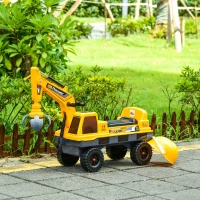 Qaba No Power 2 in 1 Ride On Excavator with Helmet and Claw, Construction Truck Set, Multi-Functional Digger with Storage, Light and Music, Yellow(m-2)
