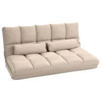 HOMCOM Convertible Floor Sofa Chair, Folding Couch Bed, Guest Chaise Lounge with 2 Pillows, Adjustable Backrest and Headrest, 51.25" L, Beige(m-11)