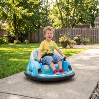 Qaba 12V Bumper Car for Toddlers, Ride On Car with 360 Degree Remote Control, Lights Music Horn, for 1.5-5 Years, Light Blue(m-8)
