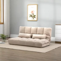 HOMCOM Convertible Floor Sofa Chair, Folding Couch Bed, Guest Chaise Lounge with 2 Pillows, Adjustable Backrest and Headrest, 51.25" L, Beige(m-10)