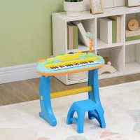 Qaba 37 Key Kids Piano Keyboard with Microphone, Stool, for 3-6 Years, Blue(m-2)