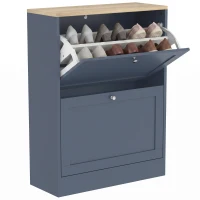 HOMCOM Slim Shoe Storage Cabinet, Modern Shoe Cabinet with 2 Flip Drawers and Adjustable Shelves for 8-12 Pairs, Blue(m-11)