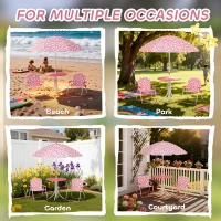 Qaba Kids Picnic Table, Kids Table and Chair Set with 2 Folding Chairs and Umbrella for Backyard, Garden, Patio, Pink(m-7)