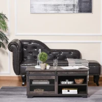 HOMCOM Farmhouse Coffee Table with Storage, Sliding Mesh Barn Door, Industrial Cocktail Table with Adjustable Shelves for Living Room, Dark Brown(m-8)