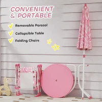 Qaba Kids Picnic Table, Kids Table and Chair Set with 2 Folding Chairs and Umbrella for Backyard, Garden, Patio, Pink(m-5)