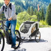 Aosom Dog Bike Trailer 2-In-1 Pet Stroller with Canopy and Storage Pockets, White(m-2)