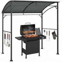 Outsunny 7' x 5' Garden Grill Canopy, BBQ Grill Gazebo Tent with Steel Frame and Hooks, Outdoor Sun Shade, Charcoal Grey(m-13)