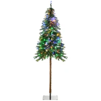 HOMCOM 6' Artificial Christmas Tree with Warm White or Colourful LED Lights, Pencil Shape, Steel Base(m-2)