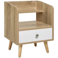 HOMCOM Bedside Table with 2-tier Shelf and Drawer, Side End Table with Storage for Living Room, Bedroom, Natural(m-2)