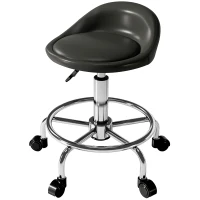 HOMCOM PU Leather Rolling Stool, Height Adjustable Swivel Salon Chair with Backrest and Foot Rest for Spa, Tattoo, Black(m-2)