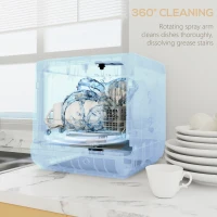 HOMCOM Portable Dishwasher, Counter Dishwasher with 4 Place Settings, 5 Washing Programs, Air-Dry Function, 6L Water Tank(m-7)
