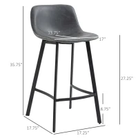 HOMCOM 27.25" Counter Height Bar Stools, Industrial Kitchen Stools, Upholstered Armless Bar Chairs with Back, Steel Legs, Set of 2, Gray(m-3)