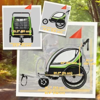 Aosom 3-in-1 Bike Trailer for Kids, Running Stroller with 2 Seats, Jogging Cart with 5-Point Harness, Storage Units, Green(m-3)