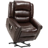 HOMCOM Dual Motor Electric Power Lift Recliner Chair for Elderly with Massage, PU Leather Reclining Chair with Side Pocket, Remote Control with USB Interface, Brown(m-1)