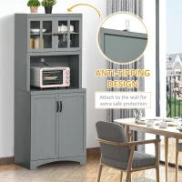 HOMCOM Storage Cabinet with Adjustable Shelves and Microwave Space, 70" Pantry Cabinet with Glass Framed Door, Gray(m-7)