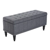 HOMCOM Storage Ottoman, Linen Fabric Button Tufted Storage Bench with Soft Close Lid for Living Room, Entryway or Bedroom, Dark Heather Grey(m-11)