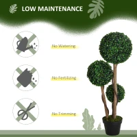 HOMCOM 35 Inch Potted Fake Plant, Artificial Boxwood Topiary Tree, Triple Ball Tree for Indoor and Outdoor, Dark Green(m-6)