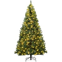 HOMCOM 7.5 FT Tall PreLit Artificial Christmas Tree with Realistic Branches, 500 Warm White LED Lights and 1346 Tips, Green(m-11)