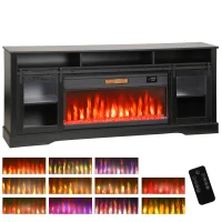 HOMCOM Fireplace TV Stand for TVs Up to 80 Inch, TV Console with Electric Fireplace, Open Storage and Side Cabinets, Black(m-11)