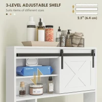 HOMCOM Over-Over The Toilet Storage Shelf with Sliding Barn Door, Bathroom Cabinet with Compartments & Adjustable Shelf, White(m-6)
