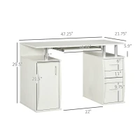 HOMCOM 47" Computer Desk with Keyboard Tray and Storage Drawers, Home Office Workstation Table with Storage Shelves, White Wood Grain(m-3)