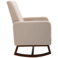 HOMCOM Accent Lounge Rocking Chair with Solid Curved Wood Base and Linen Padded Seat, Cream White(m-4)