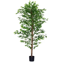HOMCOM 6ft Artificial Trees Ficus, Indoor Fake Plant with Pot, for Home Decor(m-9)