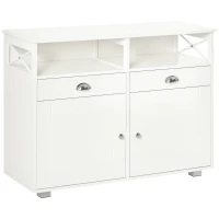 HOMCOM Sideboard Buffet Cabinet, Coffee Bar Cabinet, Kitchen Cabinet with Drawers, Large Tabletop, Crossbar Side Design, White(m-1)
