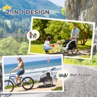 Aosom Dog Bike Trailer 2-In-1 Pet Stroller with Canopy and Storage Pockets, White(m-4)